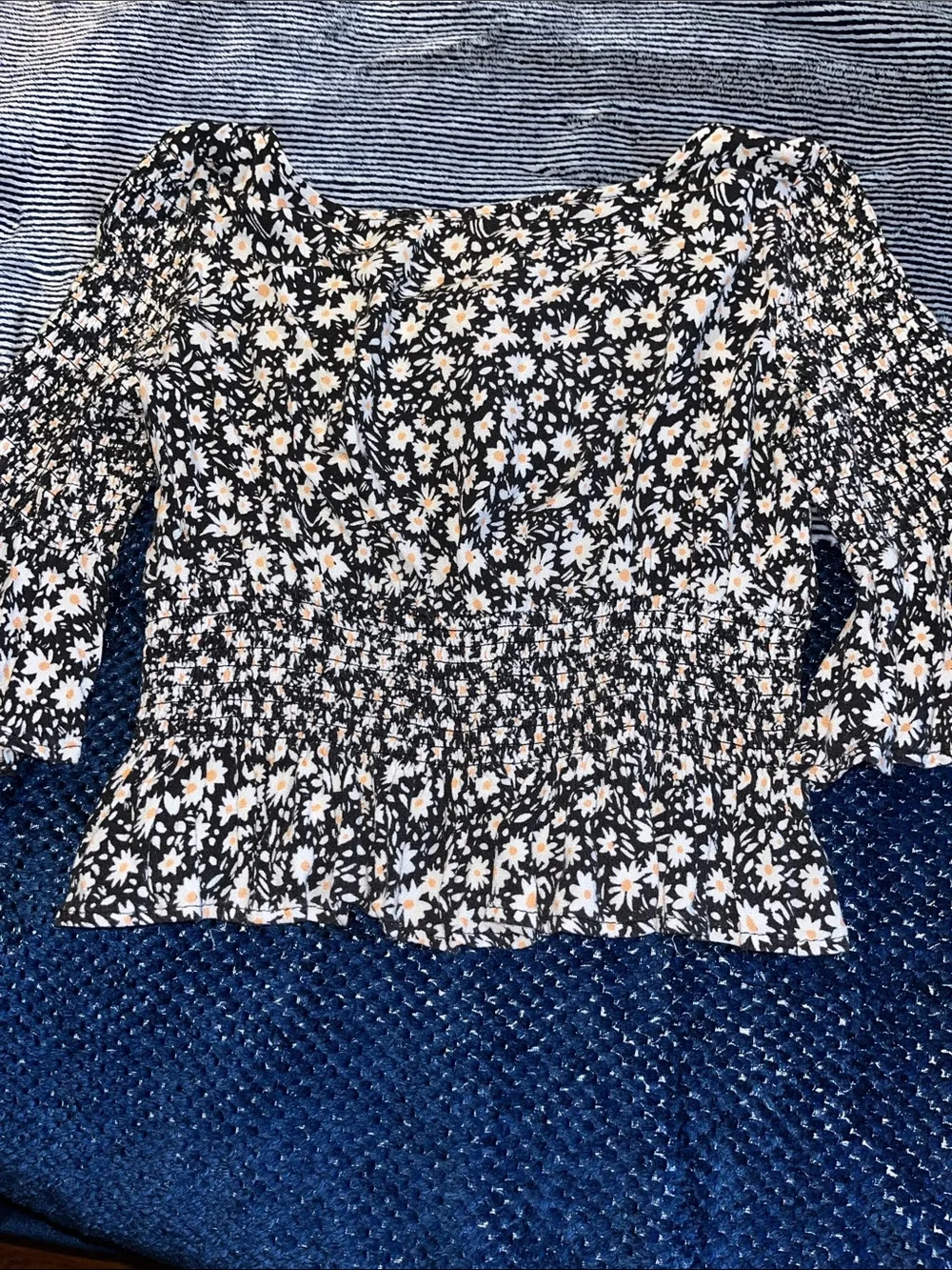 Floral Smocked Peplum Top - Black Floral Free People size small.